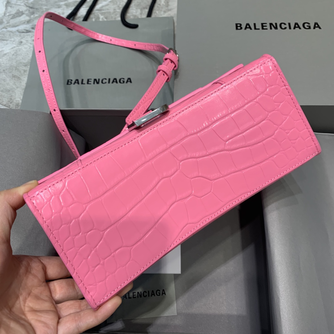 Balenciaga Hourglass Small Handbag Crocodile Embossed Shoulder Bag Peach